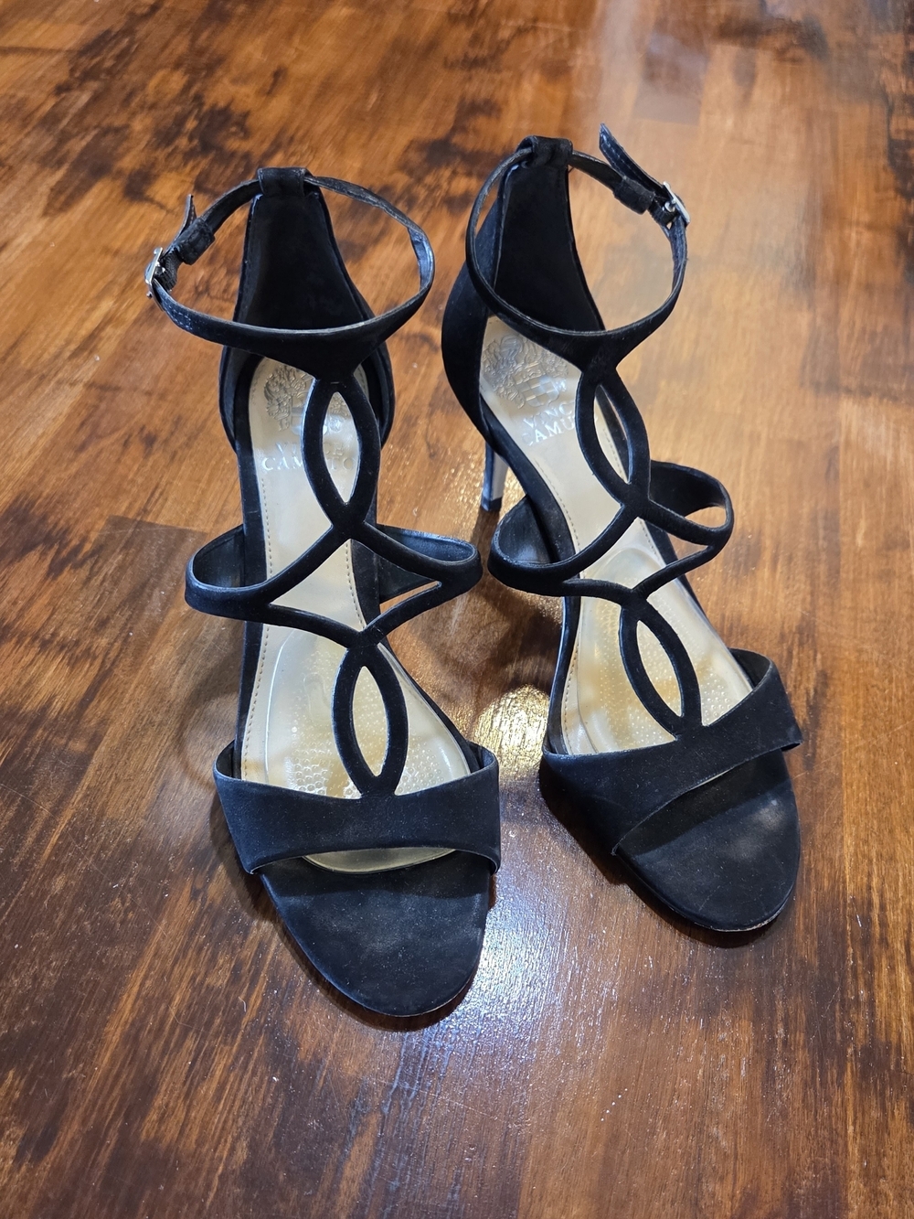 Vince Camuto Shoes High Heels Black Nubuck Ankle Strap VC-Payto Womens 8M